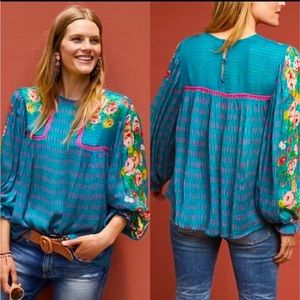 Unique flowy Anthropologie (bl-nk) top